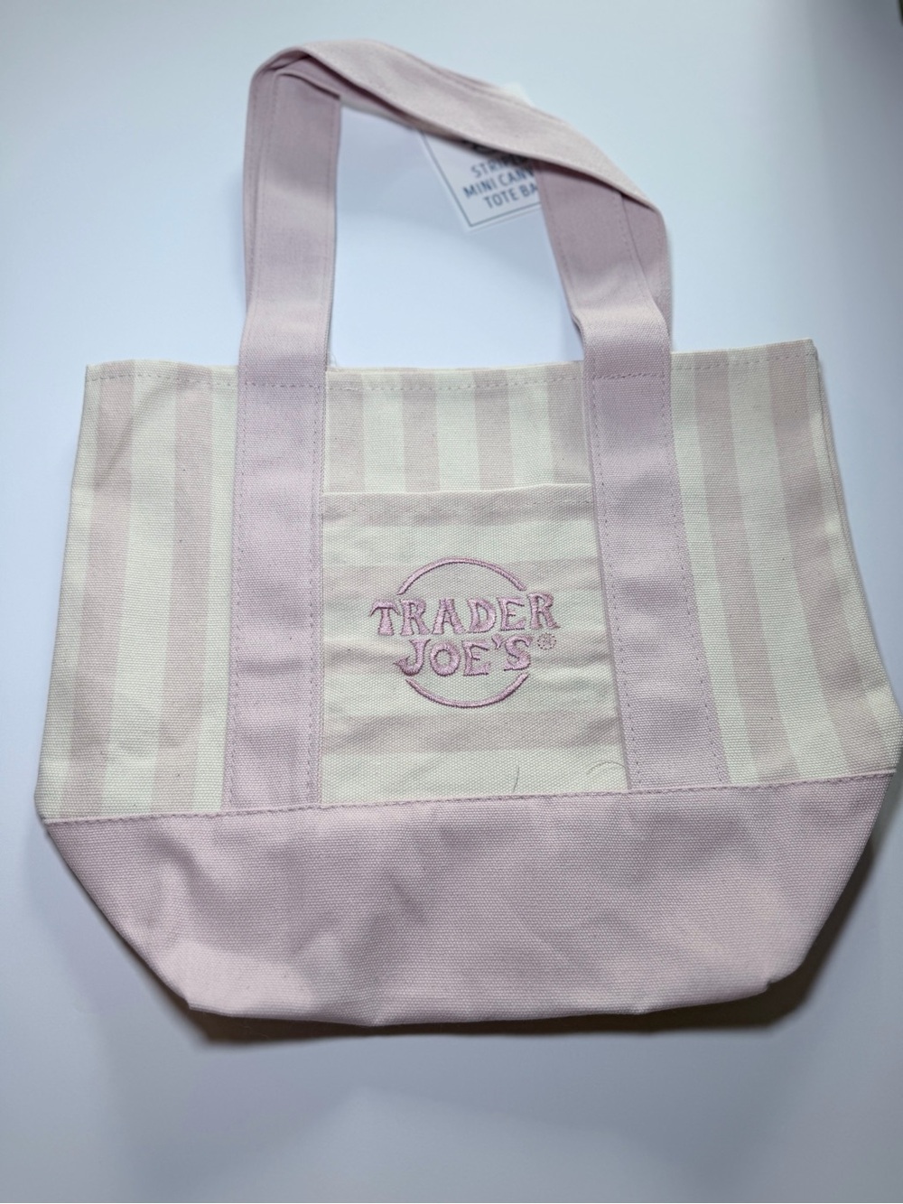 NWT Trader Joe’s Pink Stripe Canvas Tote Bag